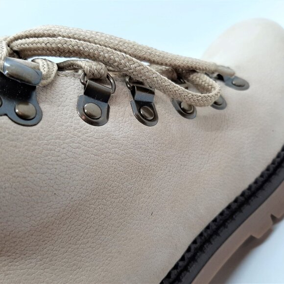 Beige Leather and Fur Lace Up Ankle Boots - Picture 7 of 7